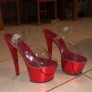 Used Pleaser Adore 708 Red Chrome 7” Heels sz 7